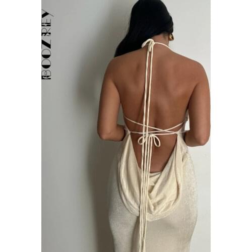 Women 2021 Summer Dresses Fashion Club New Black Color Elegant Sleeveless Backless Halter Strap High Slit Dress Y2K Clothes