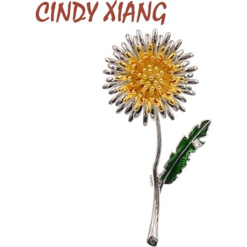 CINDY XIANG Green Leaf Yellow Dandelion Flower Enamel Brooches Women Mens Wedding Plants Brooch Pins Party Gifts High Quality