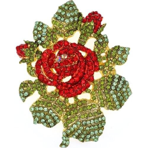 50pcs/lot Party Dress Bride Jewelry Gifts Gorgeous Gold-Tone Rose Pink Brooch Pin Rhinestone Brooches Women Flower