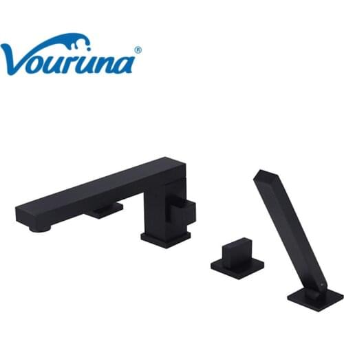 Cubix Square Style 4 Hole Bathtub Faucet Shower Mixer Bathing Filler Tap Wholesale Solid Brass Burnish Golden/Chrome/Black