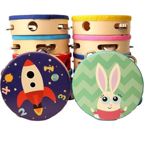 Children 14.5*14.5 Cartoon Animals Kids Early Educational Musical Instrument Baby Toy Beat Instrument Hand Drum kindergarten Toy