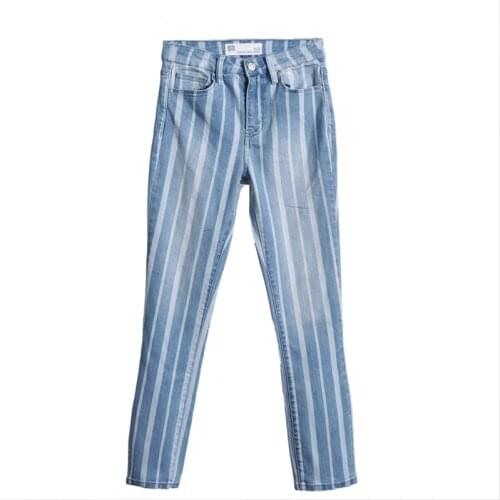 Spring women fashion water wash high waist pencil style casual jeans female ankle length elegant denim pants jean cotton bottom