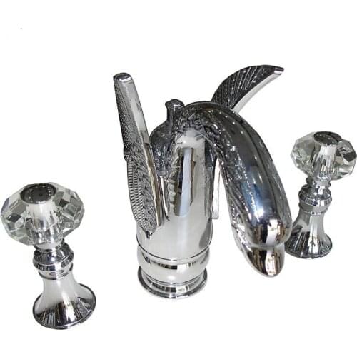 Free shipping CHROME 3 PIECES ROMAN SWAN SINK FAUCET BATHROOM LAVATORY SINK BASIN Mixer tap