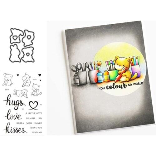 JC hugs love kisses Words Animals Pen Metal Cutting Dies and Stamps Scrapbooking Craft Stencil DIY Album Sheet Mold Mould Decor