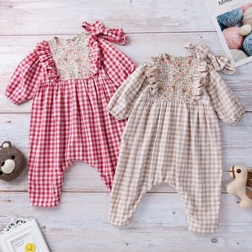 Plaid Jumpsuit Baby Rompers Girls Cotton Clothing Cartoon Long Sleeve Overalls Winter/ Autumn infant Clothes