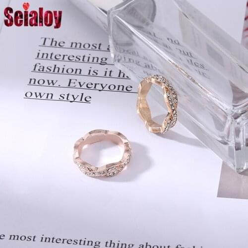 Seialoy Rose Gold Round Wind Rings For Women Men Original Girls Friendship Stackable Rings Couple Wedding Engagement Gift
