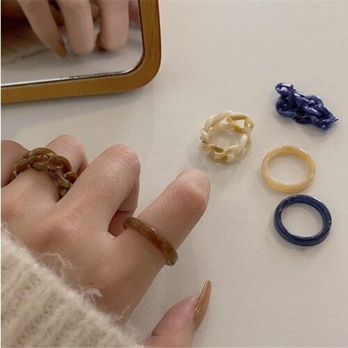 New Trendy Colorful Transparent Acrylic Irregular Marble Pattern Ring Resin Rings for Women Girls Jewelry Gifts For Friends
