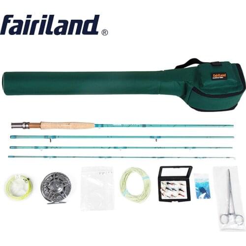 Portable Fly Fishing combo Complete 3/4 4 sections fly rod, Large Arbor fly reel Lures Set green rod case fly set rod bag