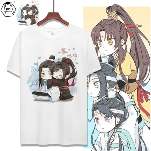 Anime Mo Dao Zu Shi Cosplay Costumes The Untamed Wei Wuxian Lan Wangji Cosplay White Print Short Sleeve Tshirts For Women CS273