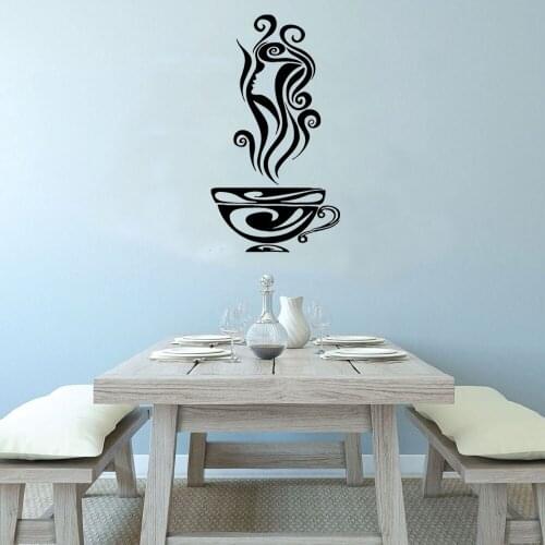 Creative Coffee Cup Aroma Wall Sticker Girl Hair Profile Home Decor Kitchen Cafe Vinyl Wall Decal Art Mural Removable Wallpaper