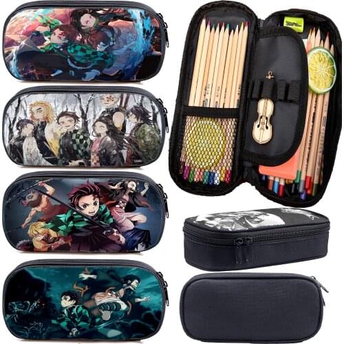 Cool Anime Kimetsu No Yaiba Pencil Case Pen Bag Teens Stationery Bag Kids Pencil Box Students Demon Slayer Pencil Holder Gift