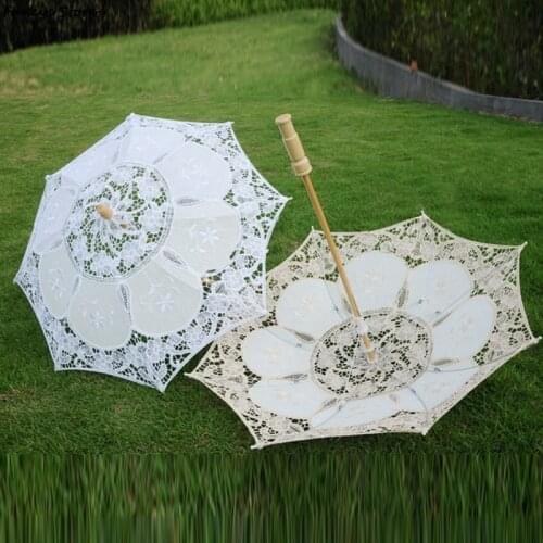 Lace umbrella wedding ins posing prop British castle fashion shopping cosplay drama umbrella elegant Wooden handle White wedding