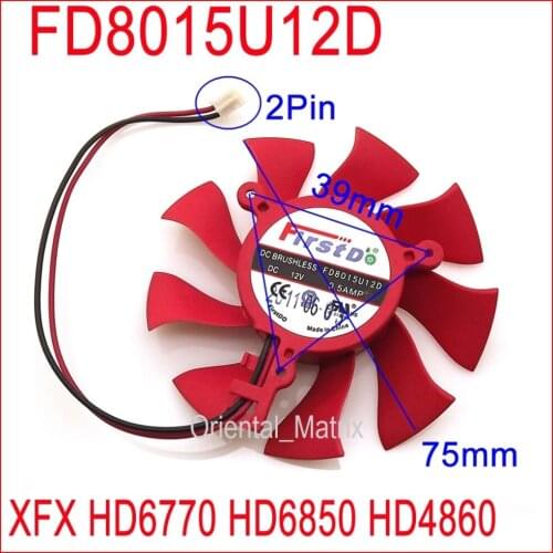 Free Shipping FD8015U12D DC12V 0.5A 75mm 39x39x39mm For XFX HD6850 HD4860 HD6770 Graphics Card Cooler Cooling Fan 2Pin