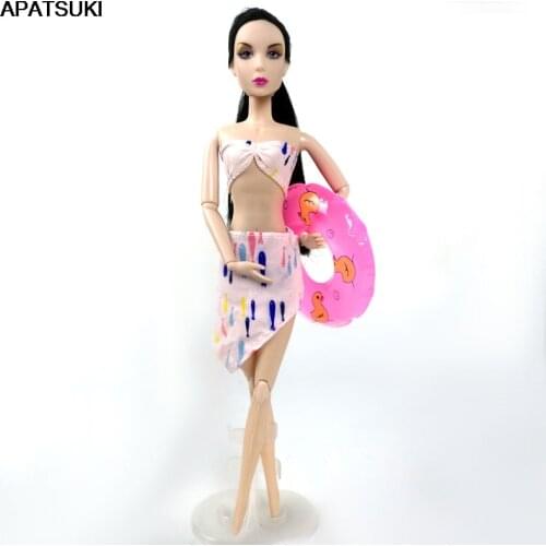 1set Colorful Fish Bikini for Barbie Doll Beach Clothes & Buoy Lifebuoy Bathing Swimwear For 1/6 BJD Dolls Accessories Kids Toy