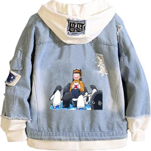 Anime A Place Further Than the Universe Coat Teens cowboy Cosplay Jacket Men Women Casual Denim Hooded Loose coat Cartoon Hooded