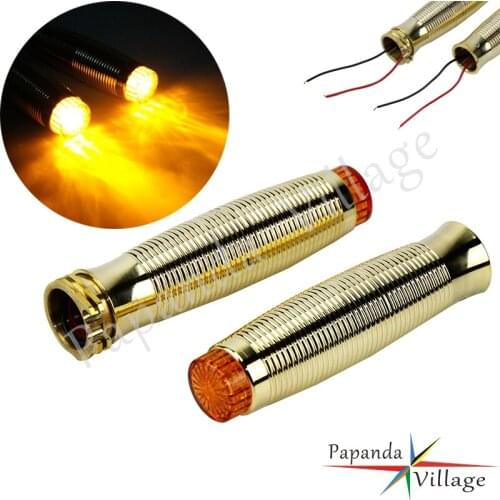 Old School Motorcycle 1'' Brass Handlebar Hand Grips E-Mark LED Grips For Harley Sportster XL883 1200 Bobber Chopper Cafe Racer