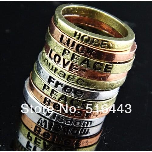 Hot Sale 50pcs Wholesale Jewelry Lots Antique Bronze Silver Copper Fashion Mix Words Rings Free Shipping A-731