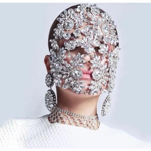 Bling Bling Crystal Flower Full Face Masks Luxury Designer Womens Jewelry Carnival Rhinestone Mask Fashion Party Wedding Gifts