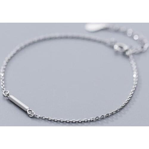 Minimalism Authentic REAL. 925 Sterling Geometric Silver Straight Lucky Square Bar chain Bracelet GTLS797