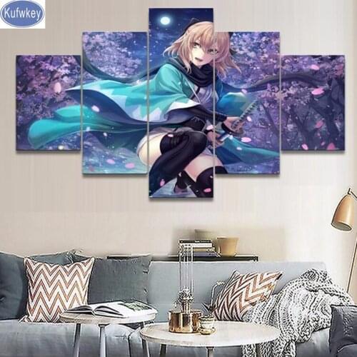 Cartoon Diamond Painting 5 pcs Cross-Stitch,Full,Diamond Embroidery japan sakura girl Diamond Mosaic pattern,beaded embroidery