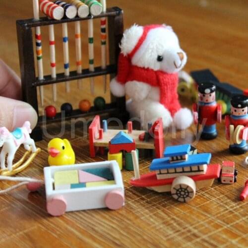 1/12 Scale Dollhouse Miniature Croquet Set Train Bear Toy for OB11 Middle Blyth Doll House Decoration Accessories Toy