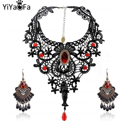 YiYaoFa Handmade Exaggerated Jewelry Set Gothic Jewelry Black Lace Necklace & Earring Women Accessories Party Jewelry FYS-04