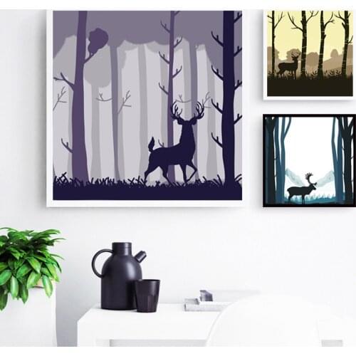 Nordic Modern Simple Animals Deer and Forest Canvas Painting Art Print Posters Wall Picture Home Wall Decoration