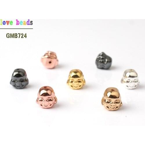 Natural 10pcs Tibetan Silver Color Hematite Buddha Head Spacer Loose Beads Charms for Jewelry Making Diy Bracelet 8x8x7mm