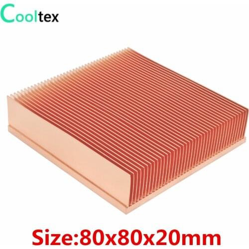COOLTEX 80x80x20mm Pure Copper Heatsink Skiving Fin Heat Sink for Electronic Chip LED VGA Radiator Cooling Cooler
