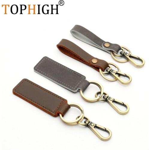 TOPHIGH Wholesale Genuine Leather Keychain Pocket For Women Car Keys Clip Ring Men 2021 Handmade Crafts Accessories DIY Gift