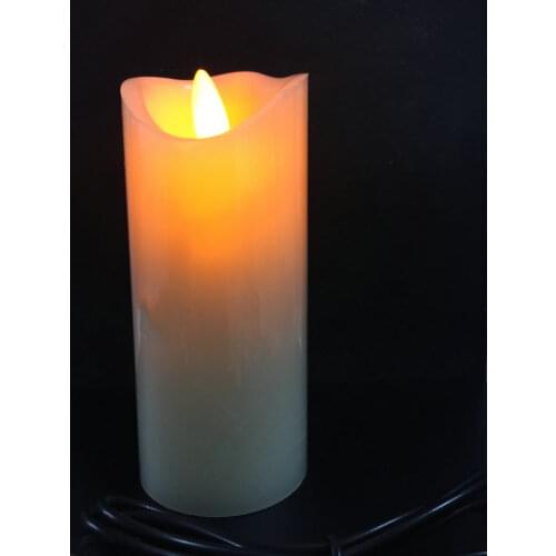 USB powerd Rechargeable led flickering pillar paraffin candle wavy edge moving wick Wedding Xmas Party Home decor 12.5(H)-Amber