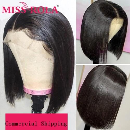 Miss Rola Hair 13x4 Short Bob Lace Wig Lace Front Human Hair Wigs Brazilian Bob Lace Frontal Wig Remy Straight Hair Wig 180%150