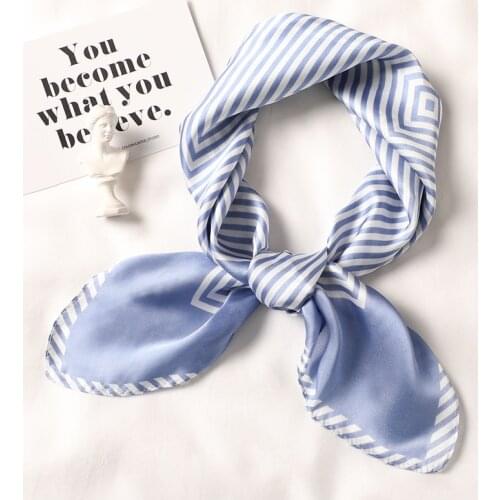Women Silk Scarf Square Foulard Female Hair Neck Scarfs Striped Print High Quality Office Neckerchief Hijab Lady Shawl Fashion