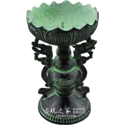 Chinese Old bronzes geomancy decoration Double dragon Candlestick candle holder