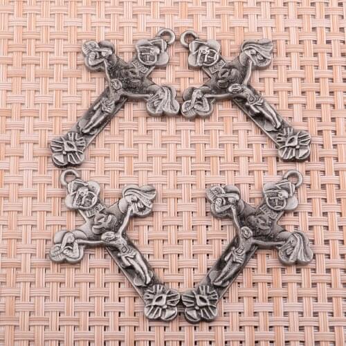 Antique Silver Plated, 36x54mm Zinc Alloy Cross-shaped Pendant, Charms for Jewelry Making, Classic Handmade DIY Accessories