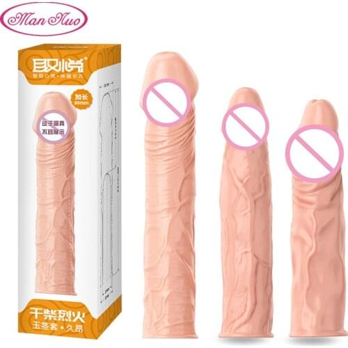 Man Nuo Realistic Condoms For Men Reusable Penis Sleeve For Male Extender Dildo Enhancer Enlargement Condom Male Cock Sex Toys