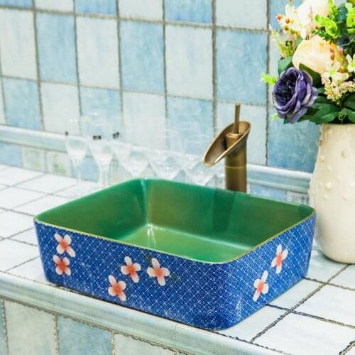 Retro garden style ceramic wash basin wash basin art above counter basin wash basin square LO6201052