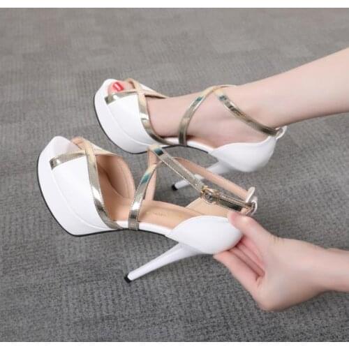 Sandals womens 12cm high heels stiletto waterproof platform buckle with 2021 summer