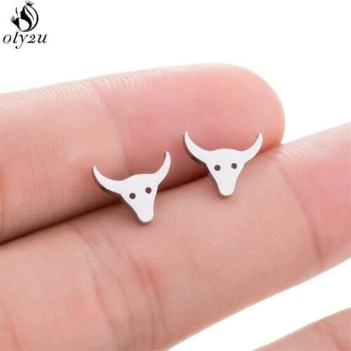 Oly2u Cute Cattle Earrings for Women Kids European Cow Stainless Steel Stud Earrings Statement Jewelry kolczyki Teen Gifts