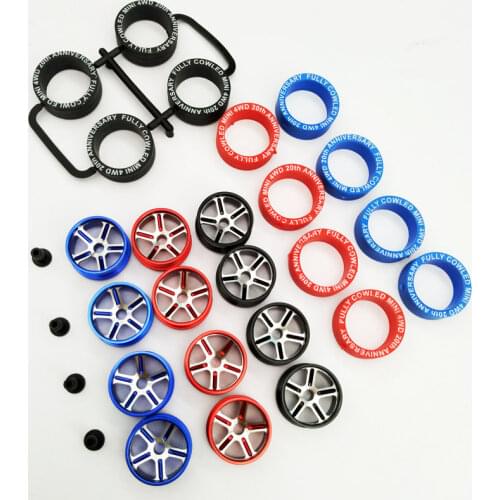 4 Pcs Middle Diameter Tires & Wheels Aluminum Alloy Metal Wheels 95012 For Tamiya 1/32 Scale Mini 4WD Car Model