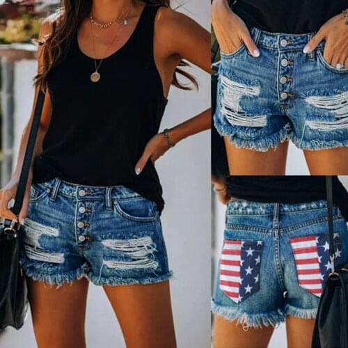 2021 American Flag Printed Shorts Summer Fashion Skinny Sexy Women Mini Tassel Denim Short Pants Bottoms For Independence Day