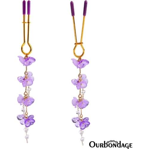 Ourbondage Golden Color with Bufferfly Flower Nipple Clamps Clips Adult Sex Toys For Women Lesbian Couples