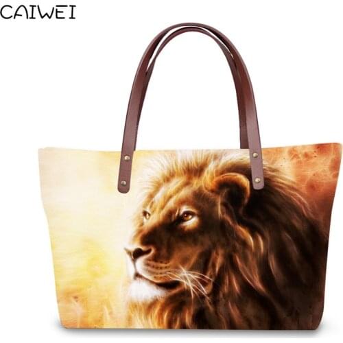 High Quality Women Handbags Brand Fashion Animal Shoulder Bags Cool Lion Tiger Designer Top Handle Bolsas Large Travel Bags