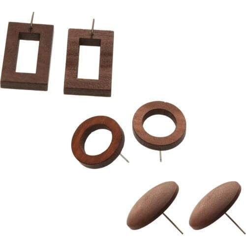 3 Pieces Women Fashion Ear Jewelry Vintage Stud Earrings Rectangle And Round Shape