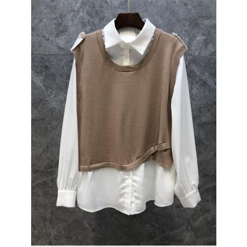 One Piece Dress 2021 Autumn Fashion Style Women Turn-down Collar Black White Color Block Patchwork Long Sleeve Shirt Dress OL