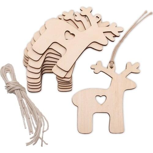 10pcs Christmas Wooden Deer Shaped Wood Slices Christmas Tree Ornaments for Holiday Decoration and DIY Craft Making