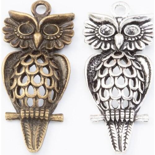 30pcs 43*18MM Antique silver color bronze tone owl charms metal alloy owl pendants for bracelet necklace earring diy jewelry