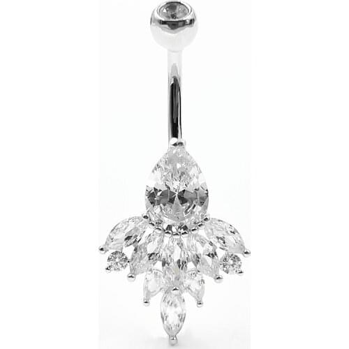 925 sterling silver Belly Bar Ring peafowl Cubic Zirconia Clear Belly Button Ring