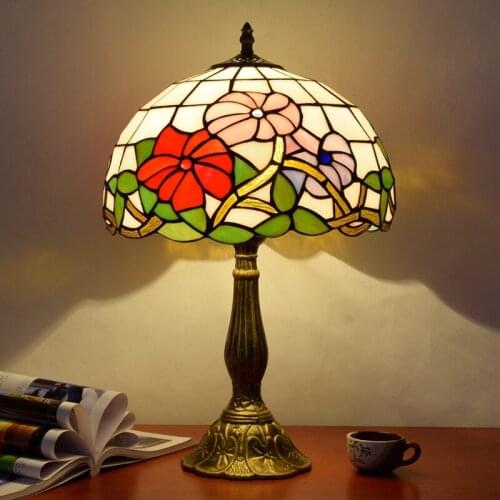 American Country Garden Creative Tiffany Stained Glass Morning Glory Bedroom Bedside Lamp Red xi qing deng