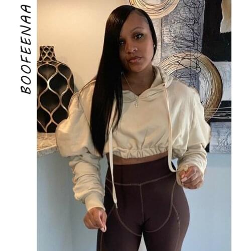 BOOFEENAA Stacked Long Sleeve Cropped Hoodies Streetwear Fashion Women Tops Casual Cute Jumper Sweatshirt Pullover C85-DZ40